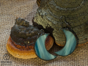 Crescent Moon Earrings Stainless Steel Earring Hooks with Spring Hypoallergenic! stain glass Witchy Earrings Festival Boho Earrings