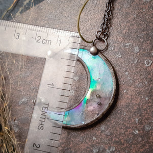 Clear small Moon pendant with irisation, crescent watercolor Lunula, Double Horn Pendant, half moon, Boho Necklace - Luna,