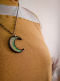 Clear small Moon pendant with irisation, crescent watercolor Lunula, Double Horn Pendant, half moon, Boho Necklace - Luna,